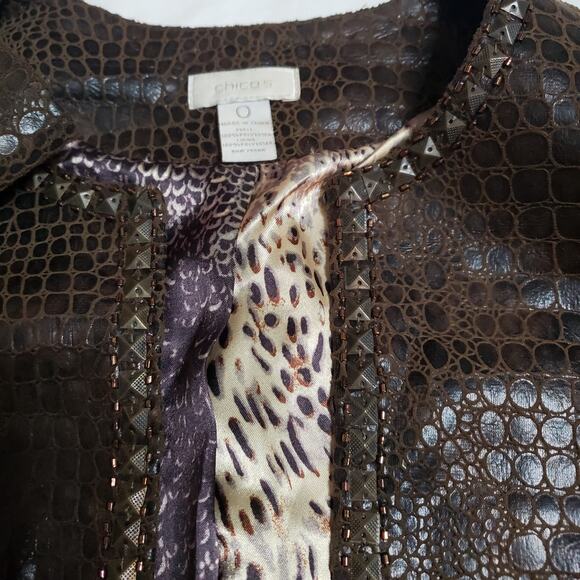 Chico's Womens Crocodile Embossed Beaded Faux Leather Jacket Size 0 - Picture 6 of 7